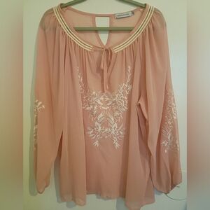 Misslook Women's Elegant Pink Embroidered Chiffon Sheer Top Sz 2X